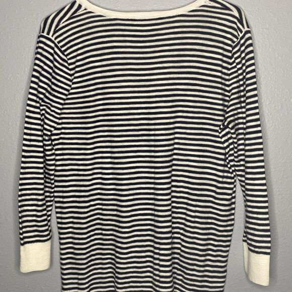 Loft Stripe Tasseled Tie Neck Tunic Blue and White Striped Sweater Size Medium - Picture 9 of 10